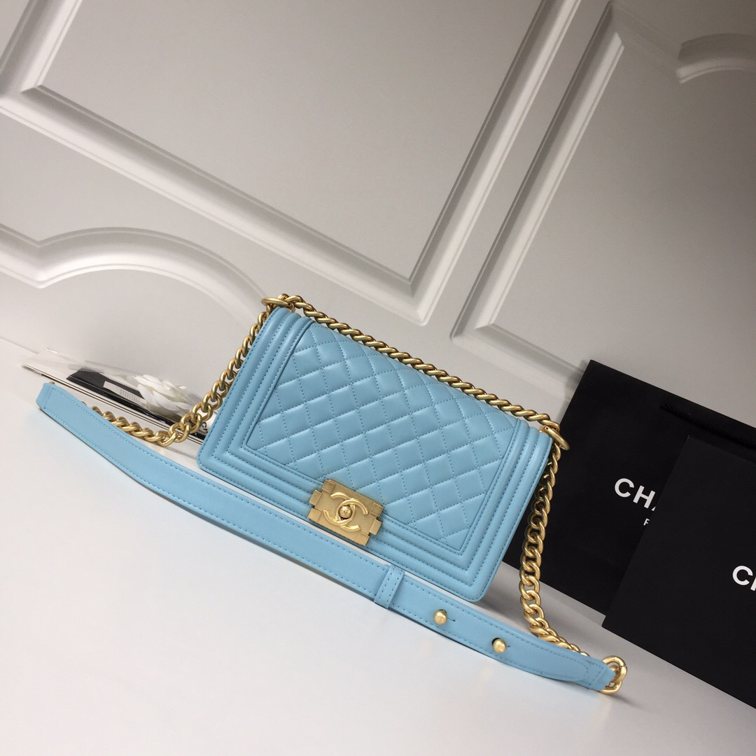 Ch**el Leboy lambskin Bag in Blue With Gold Hardware 67086