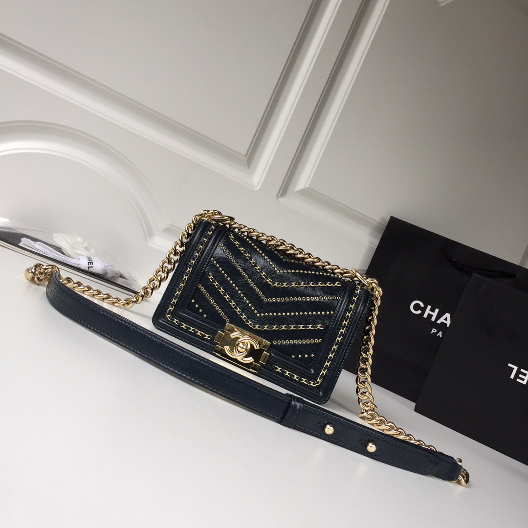 Ch**el leboy calfskin bag in blue with gold hardware 20cm