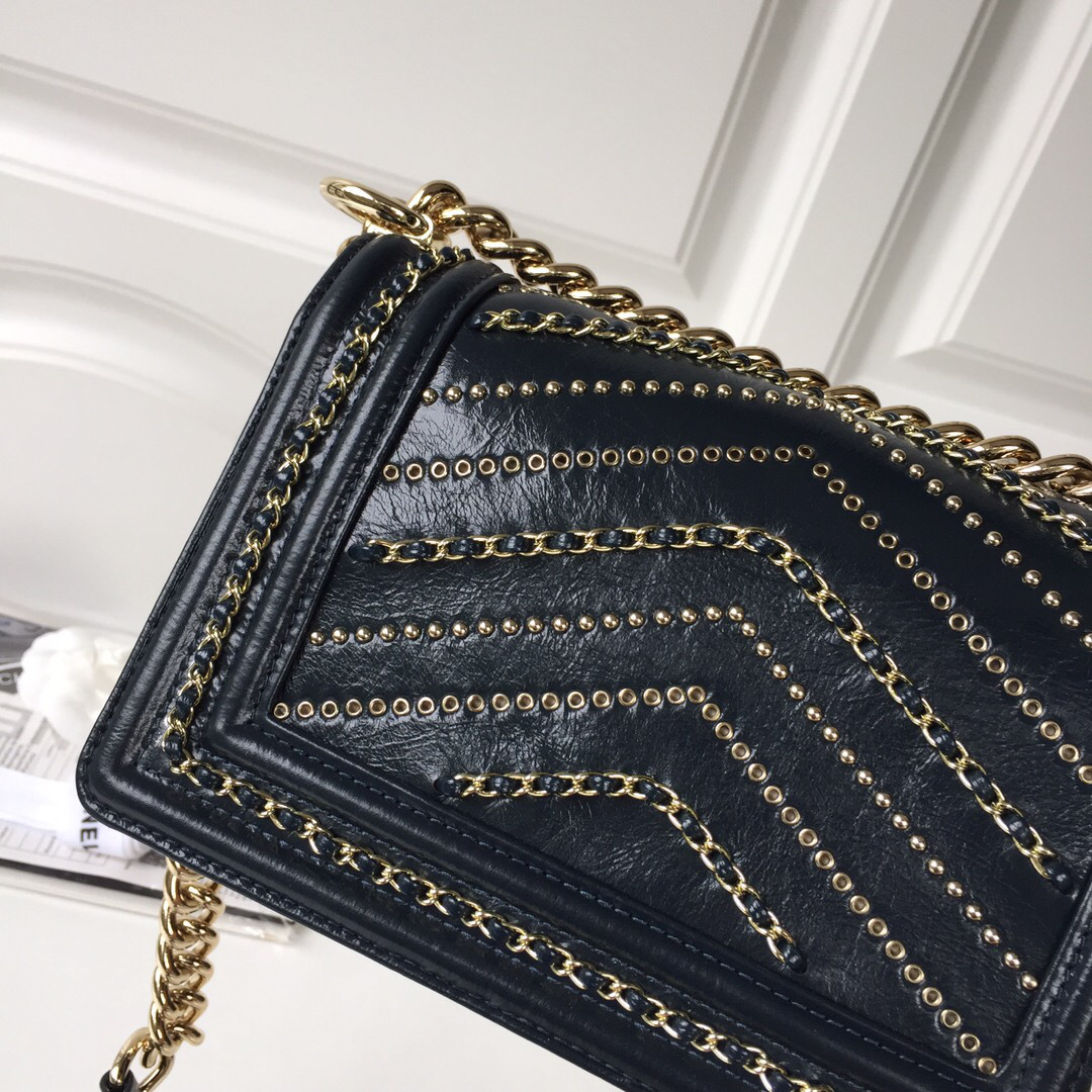 Ch**el leboy calfskin bag in blue with gold hardware 20cm