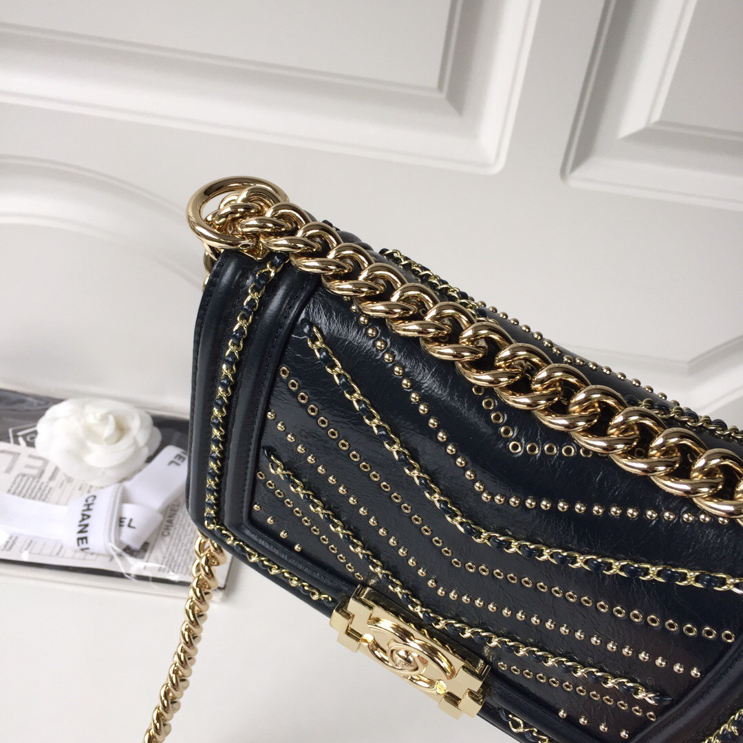 Ch**el leboy calfskin bag in blue with gold hardware 20cm