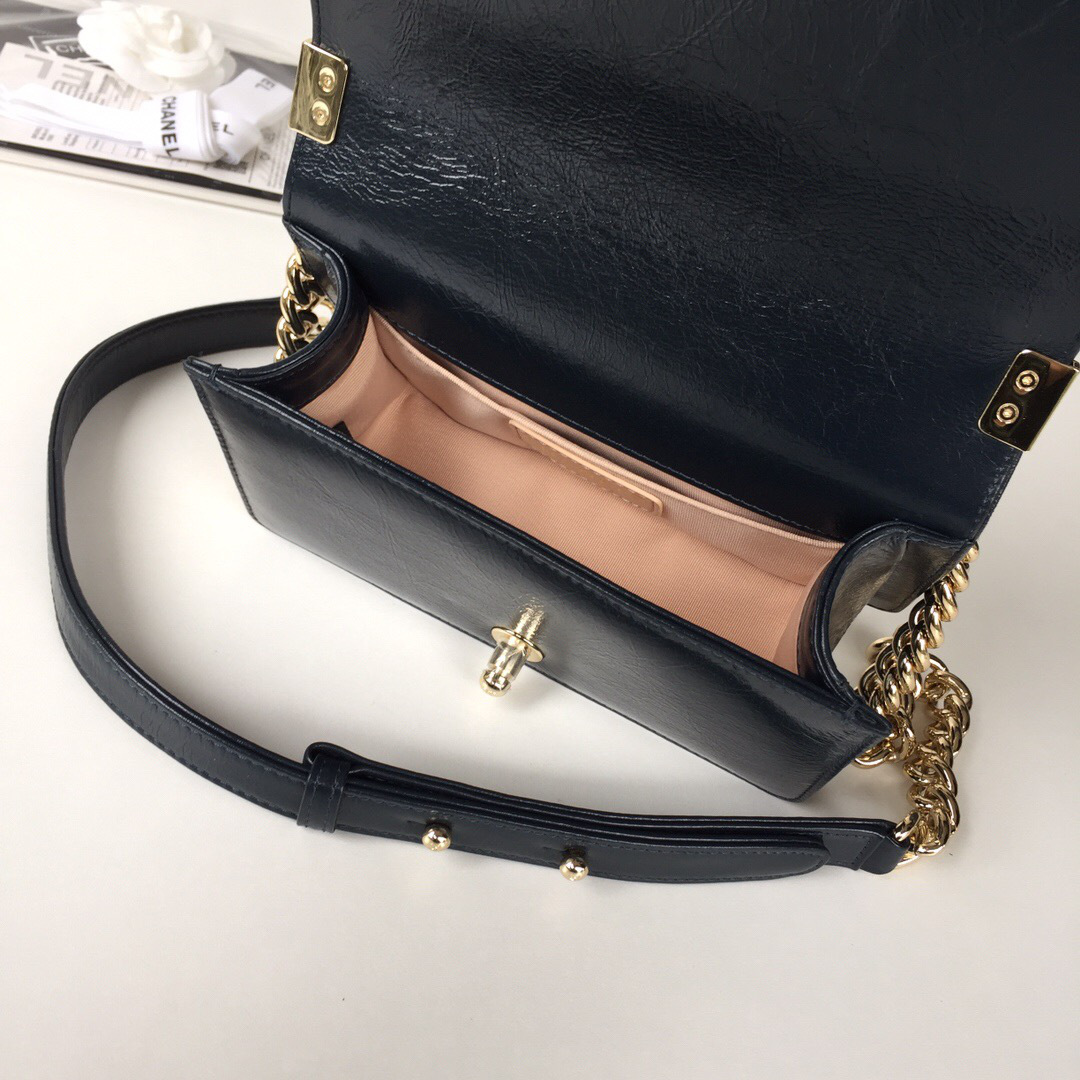 Ch**el leboy calfskin bag in blue with gold hardware 20cm