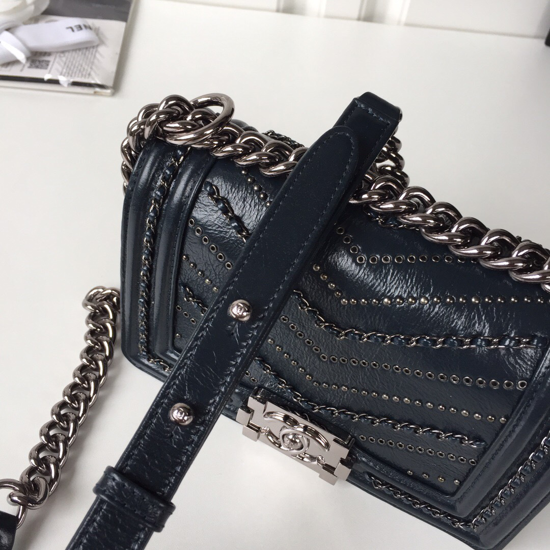 Ch**el leboy calfskin bag in blue with silver hardware 20cm