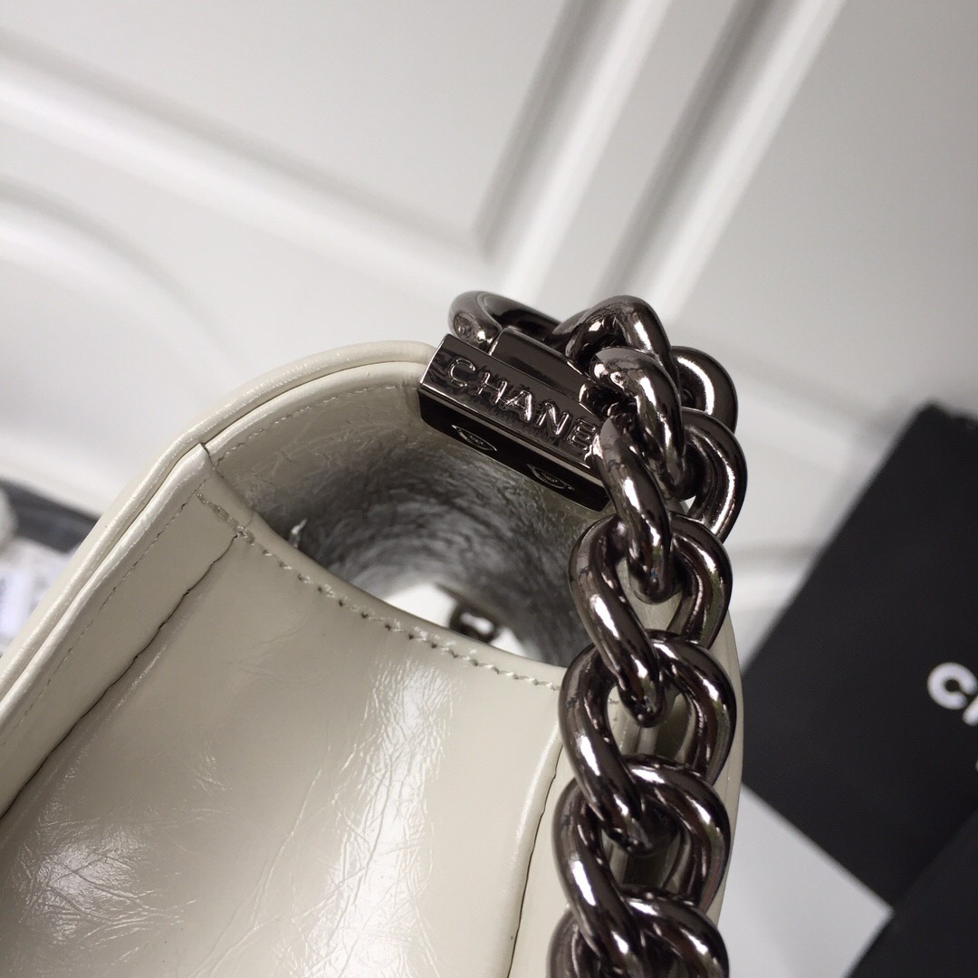 Ch**el leboy calfskin bag in beige with silver hardware 20cm