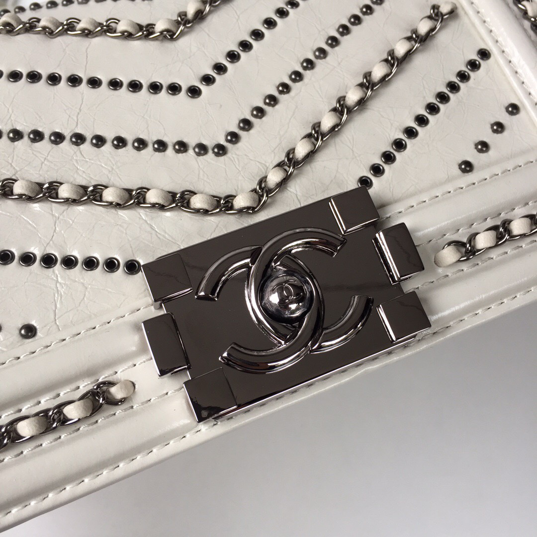 Ch**el leboy calfskin bag in beige with silver hardware 20cm