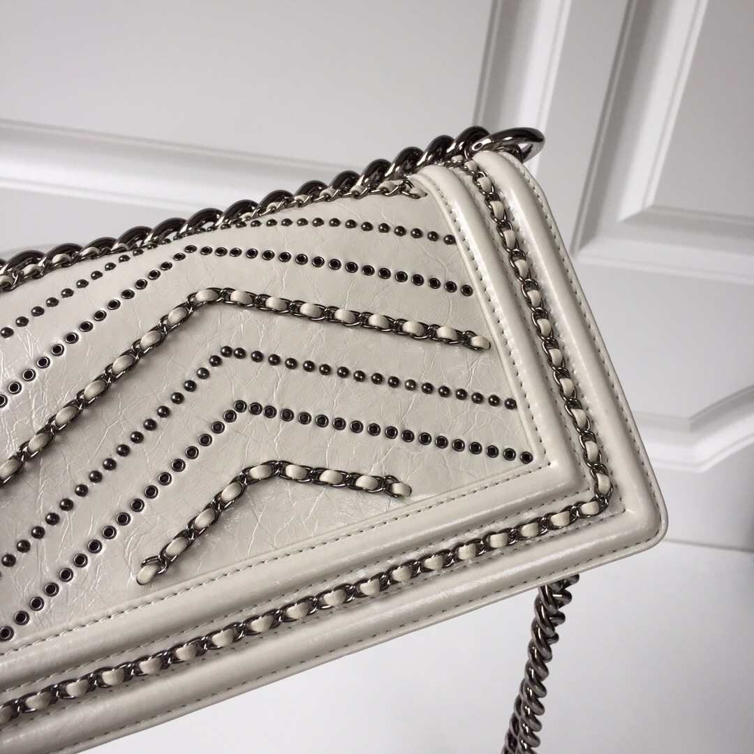 Ch**el leboy calfskin bag in beige with silver hardware 20cm