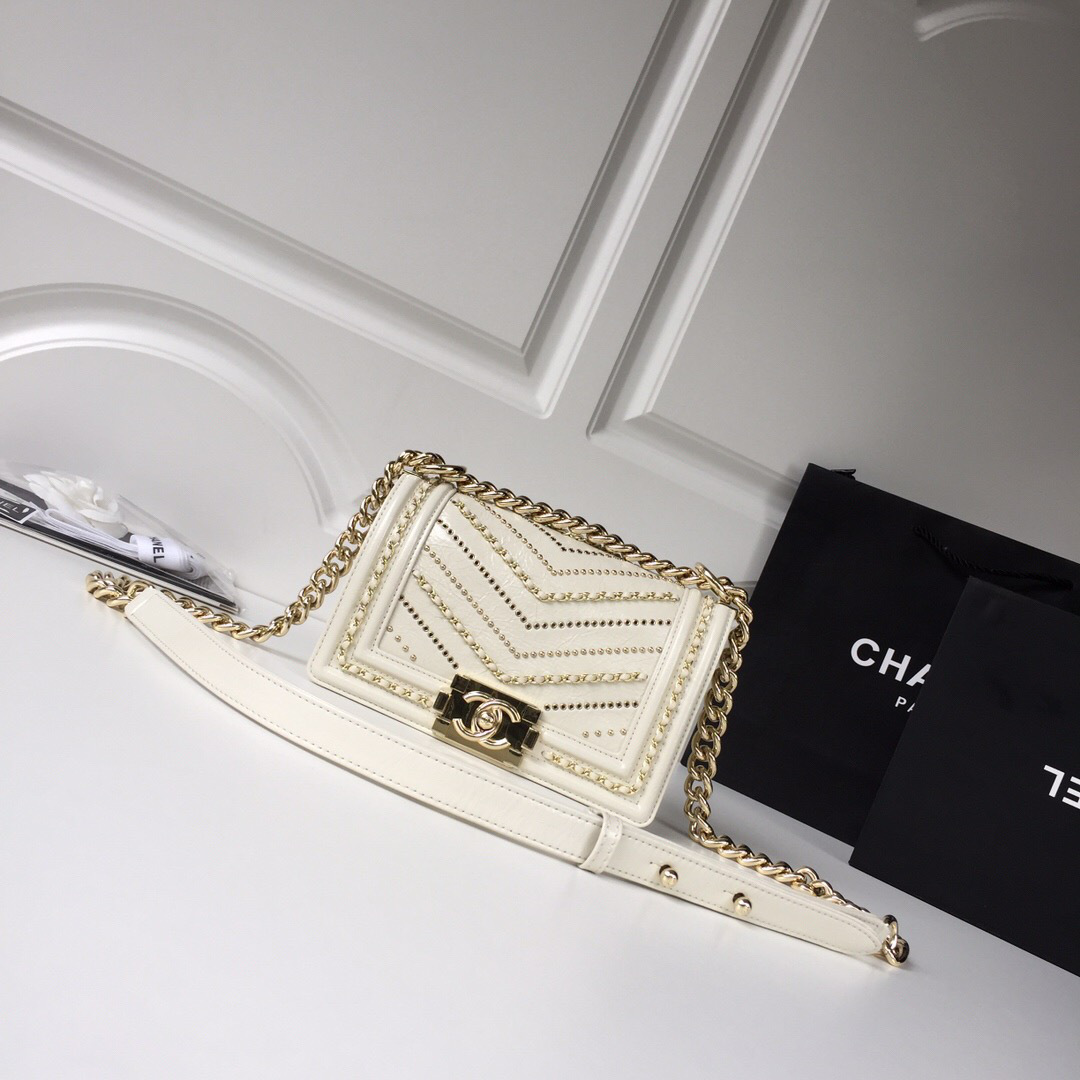 Ch**el leboy calfskin bag in beige with gold hardware 20cm