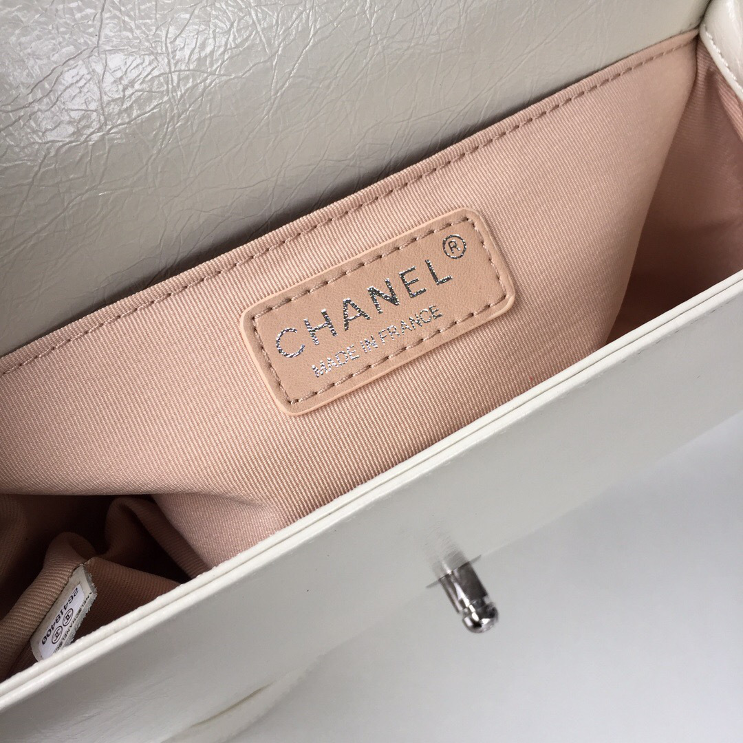Ch**el leboy calfskin bag in beige with silver hardware 25cm