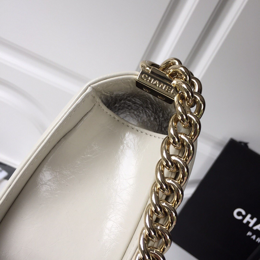 Ch**el leboy calfskin bag in beige with gold hardware 25cm