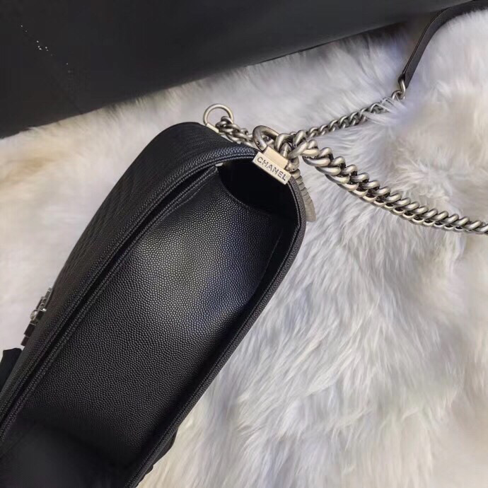Ch**el leboy calfskin bag in black with silver hardware 30cm