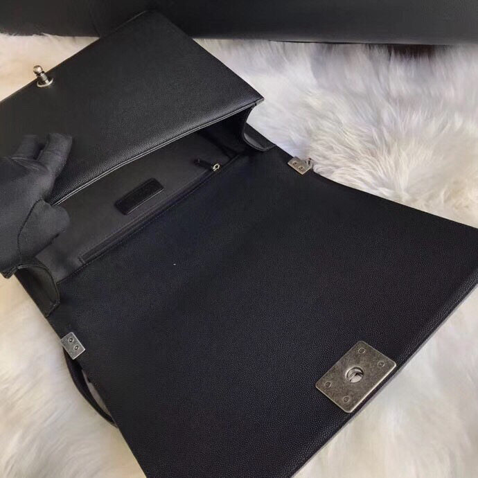 Ch**el leboy calfskin bag in black with silver hardware 30cm