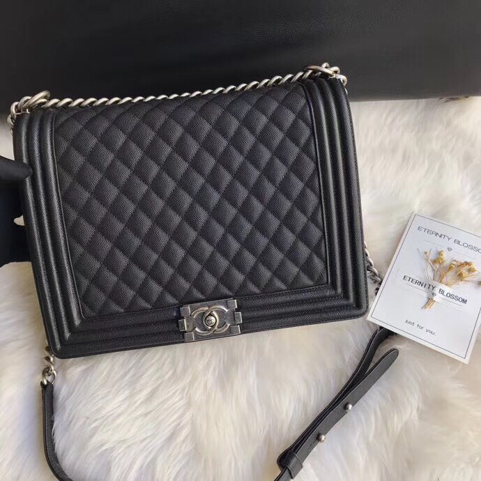 Ch**el leboy calfskin bag in black with silver hardware 30cm