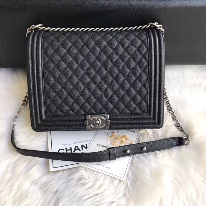Ch**el leboy calfskin bag in black with silver hardware 30cm
