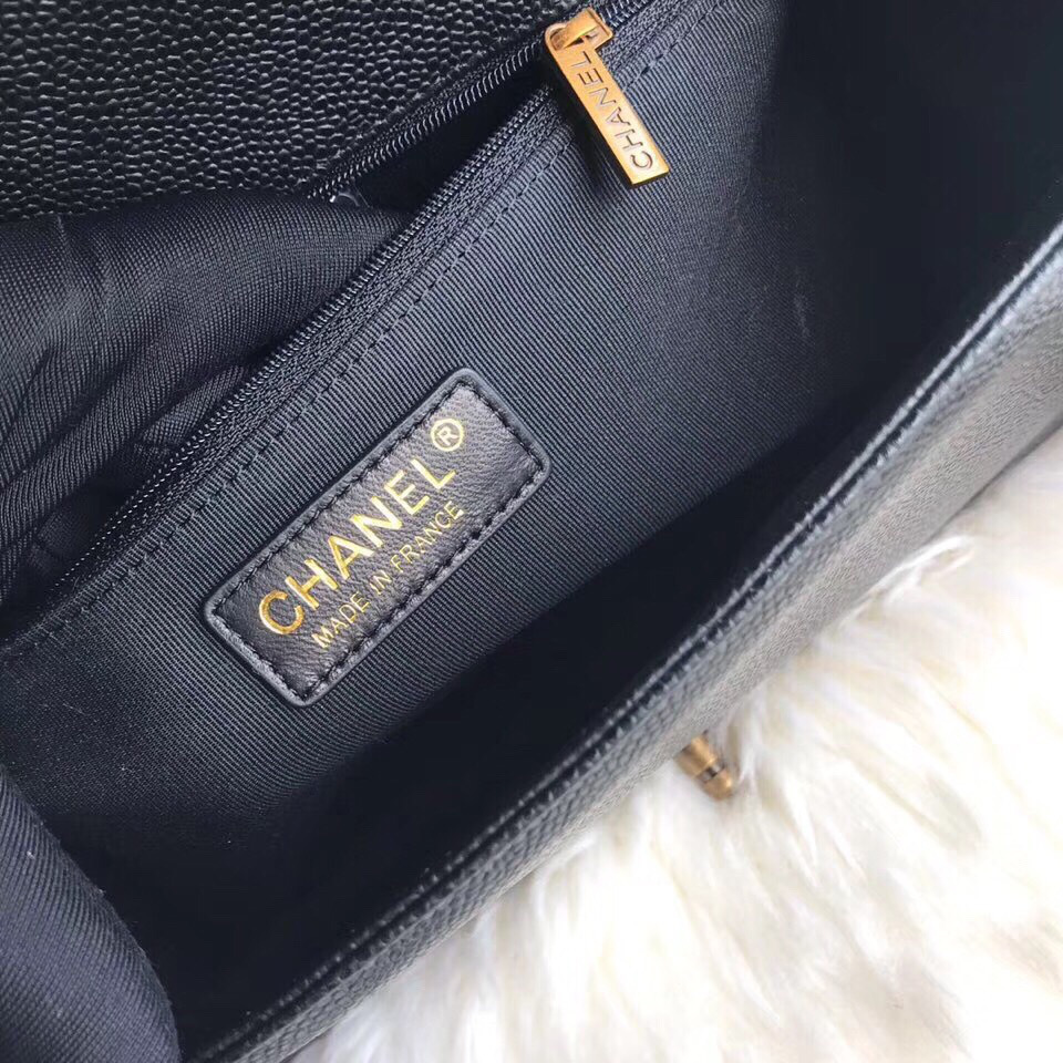 Ch**el leboy calfskin bag in black with gold hardware 28cm