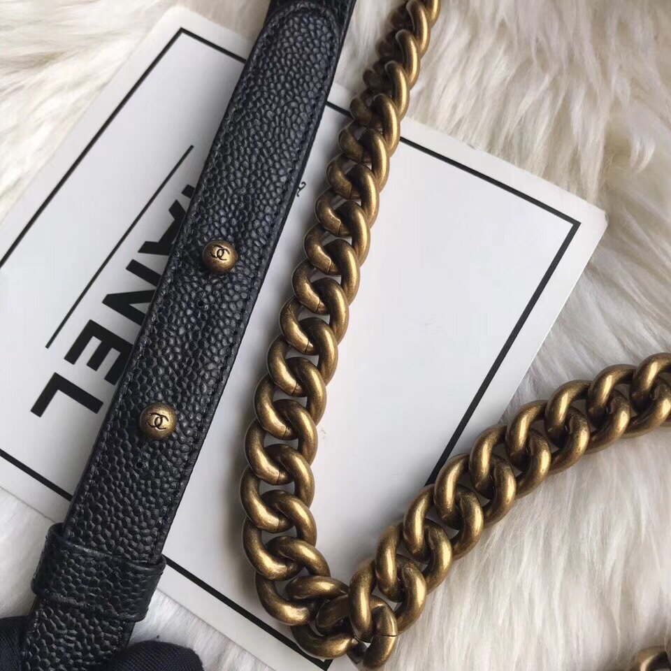 Ch**el leboy calfskin bag in black with gold hardware 28cm