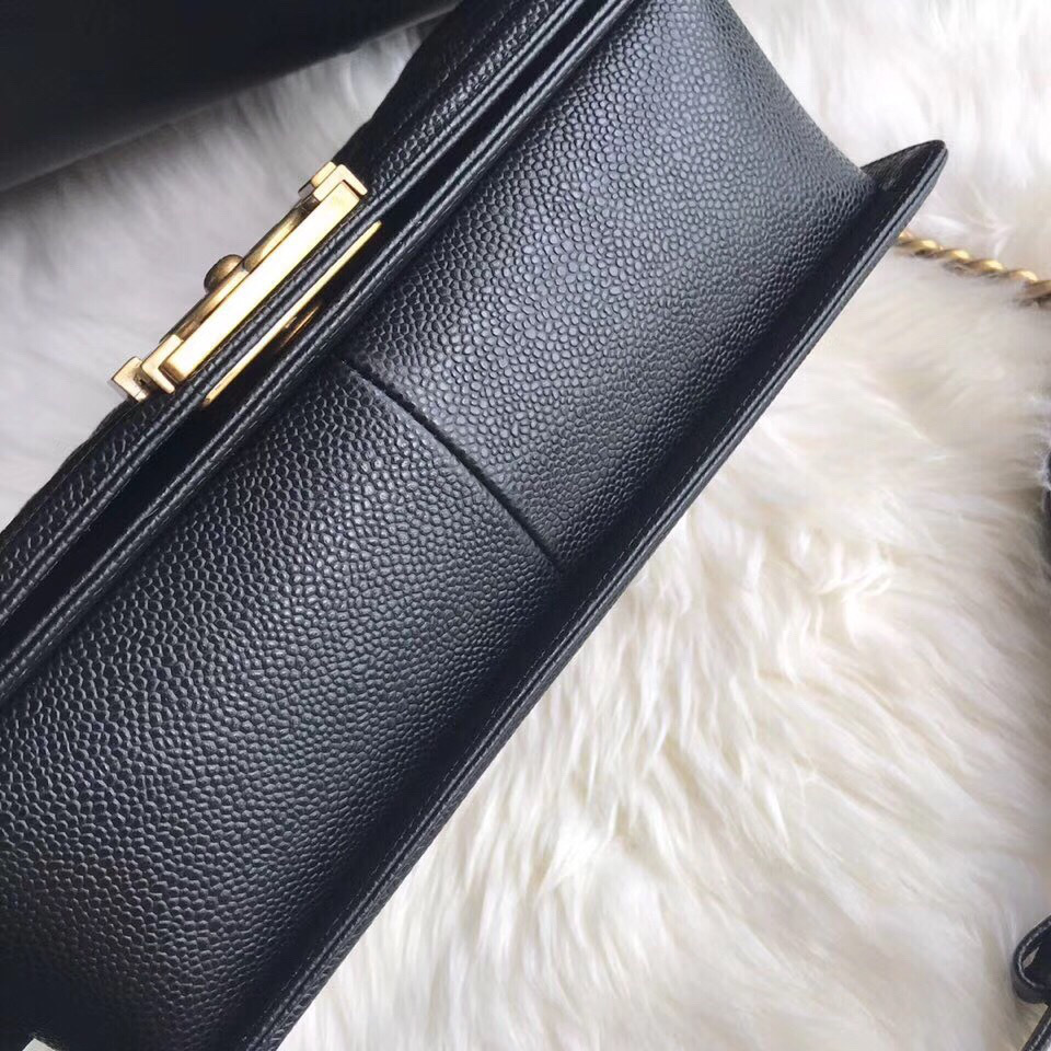 Ch**el leboy calfskin bag in black with gold hardware 28cm