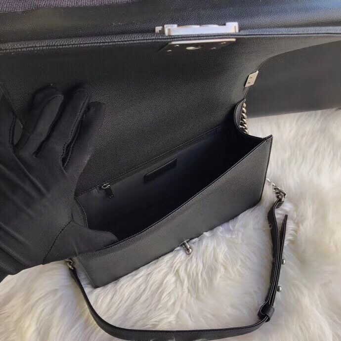 Ch**el leboy calfskin bag in black with silver hardware 28cm