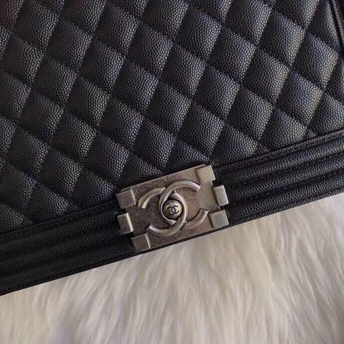 Ch**el leboy calfskin bag in black with silver hardware 28cm