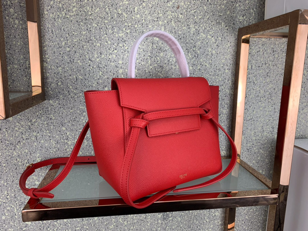 Ce1i*e Micro Belt Bag In Grained Calfskin with Red 20 cm 175519