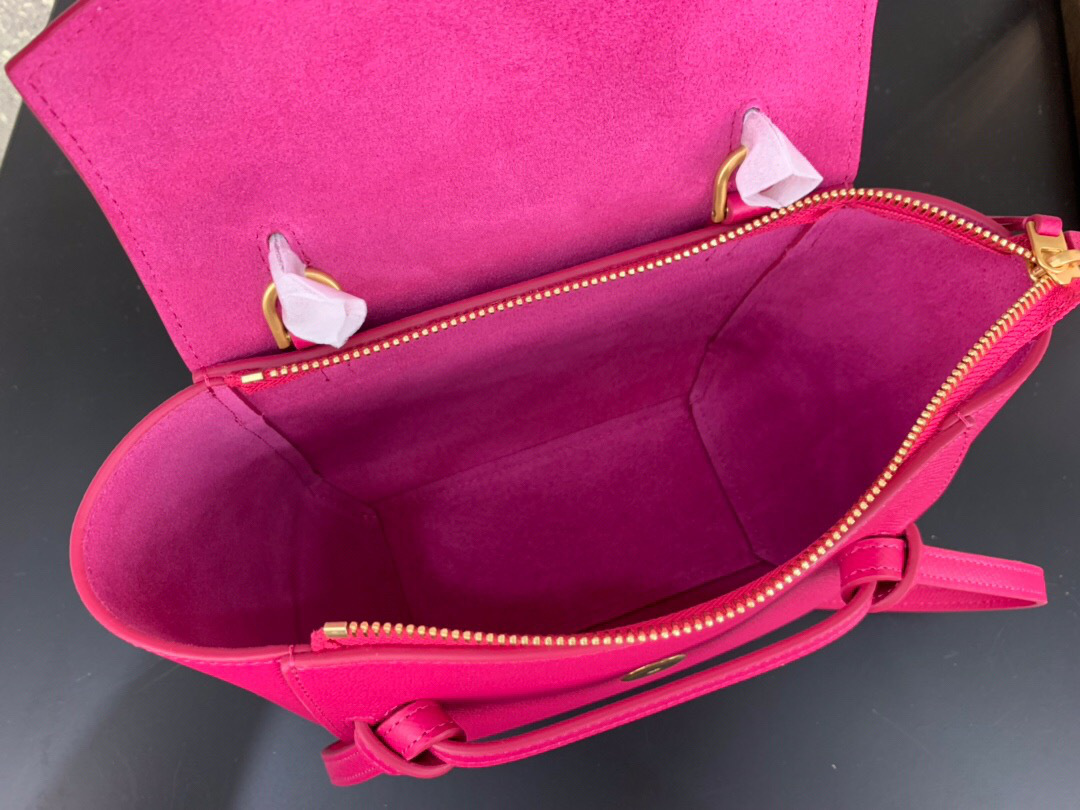Ce1i*e Micro Belt Bag In Grained Calfskin with Rose Red 20cm 175519