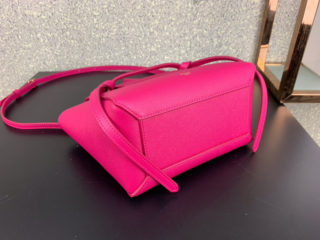 Ce1i*e Micro Belt Bag In Grained Calfskin with Rose Red 20cm 175519