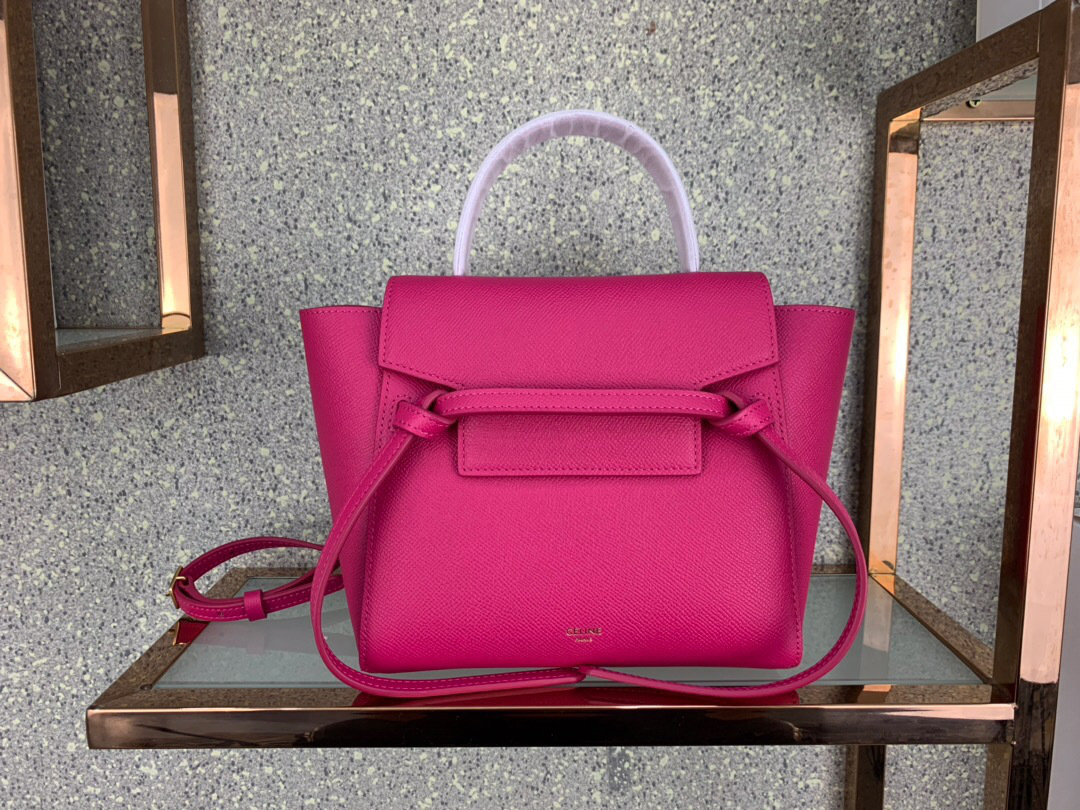 Ce1i*e Micro Belt Bag In Grained Calfskin with Rose Red 20cm 175519