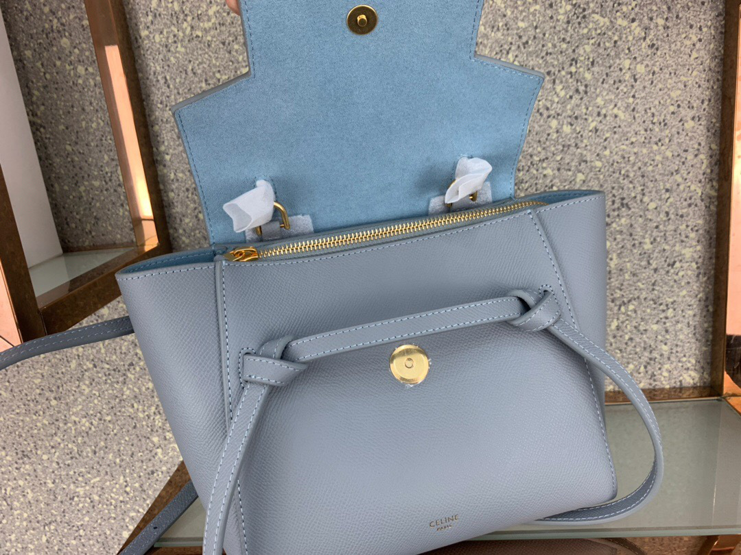 Ce1i*e Micro Belt Bag In Grained Calfskin with Light Blue 20cm 175519