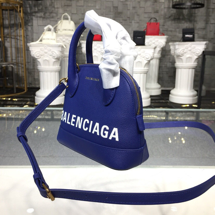 Ba1en*iaga Ville Small graffiti logo calfskin bag Dark Blue 18SS
