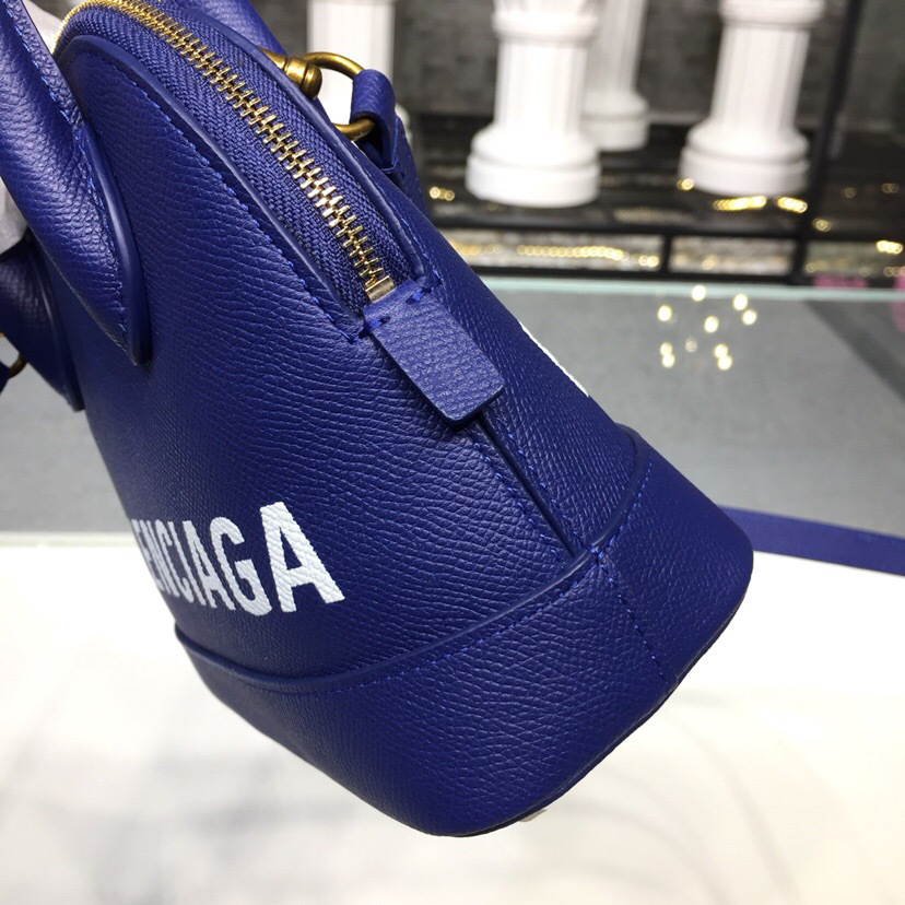 Ba1en*iaga Ville Small graffiti logo calfskin bag Dark Blue 18SS