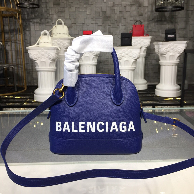 Ba1en*iaga Ville Small graffiti logo calfskin bag Dark Blue 18SS