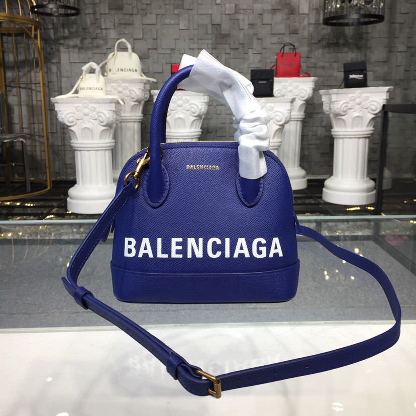 Ba1en*iaga Ville Small graffiti logo calfskin bag Dark Blue 18SS