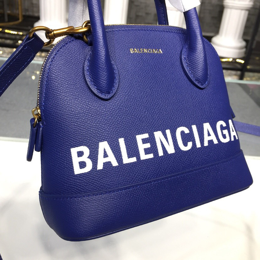 Ba1en*iaga Ville Small graffiti logo calfskin bag Dark Blue 18SS