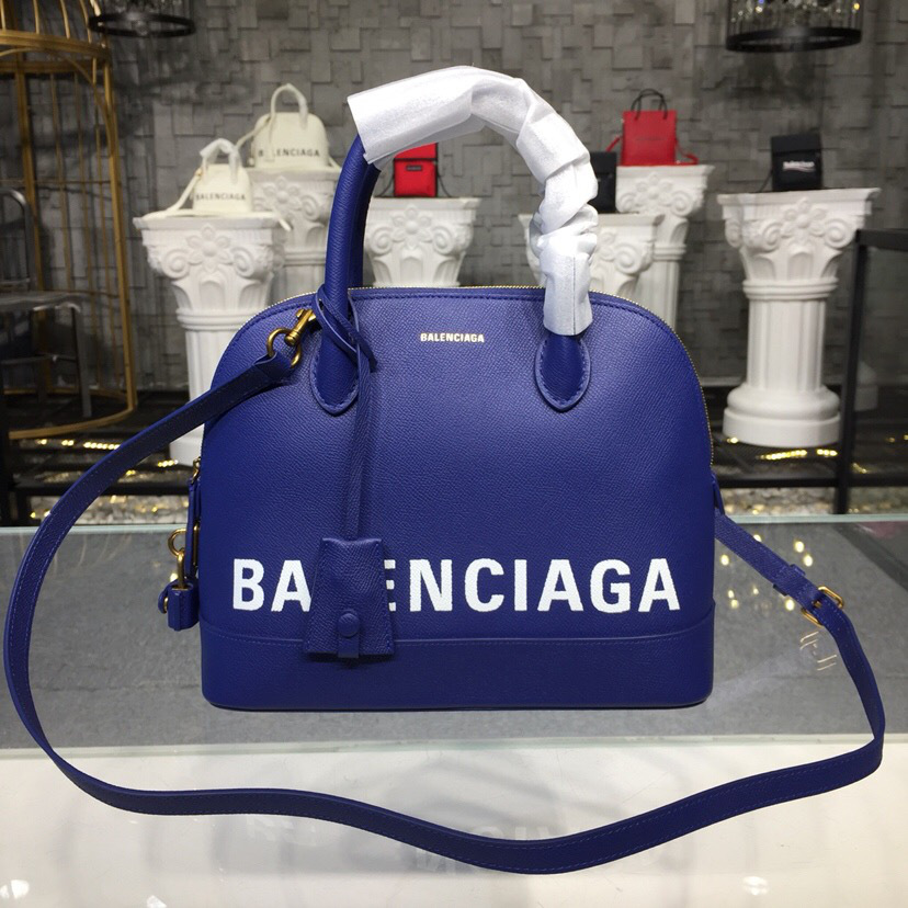 Ba1en*iaga Ville medium graffiti logo calfskin bag Dark Blue 18SS