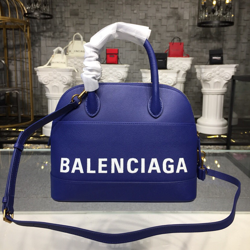 Ba1en*iaga Ville medium graffiti logo calfskin bag Dark Blue 18SS
