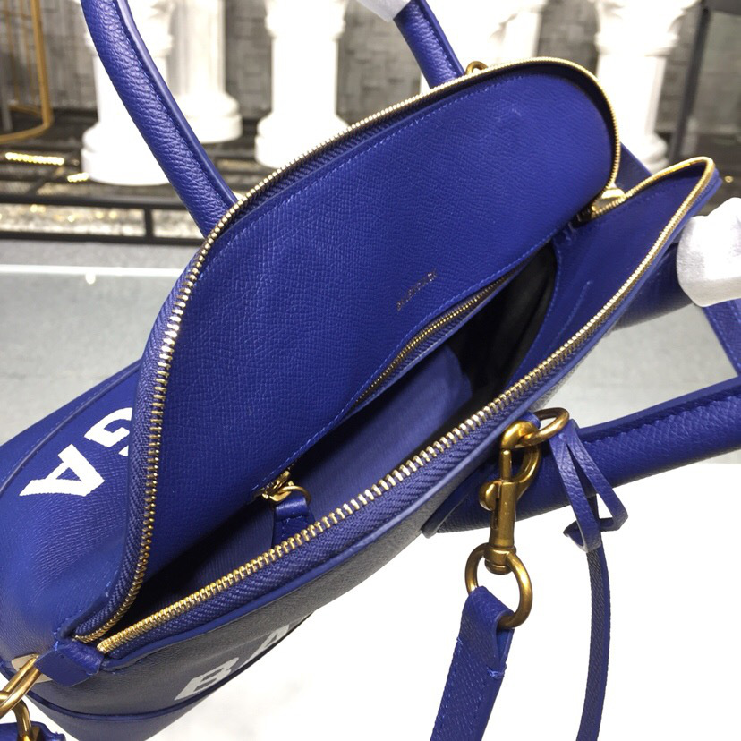 Ba1en*iaga Ville medium graffiti logo calfskin bag Dark Blue 18SS
