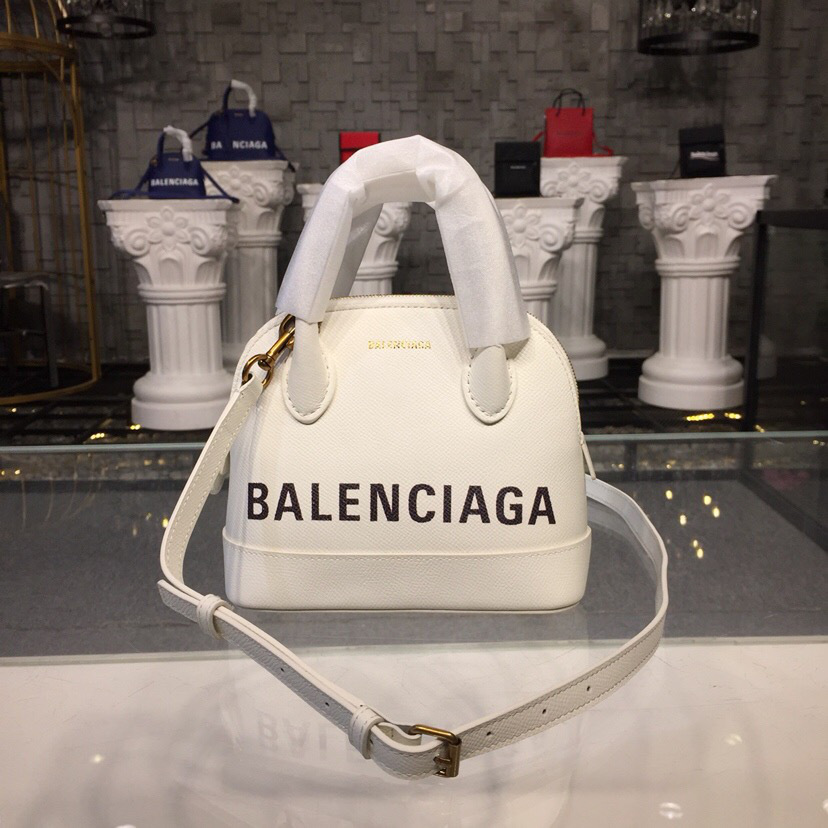 Ba1en*iaga Ville Small graffiti logo calfskin bag White 18SS