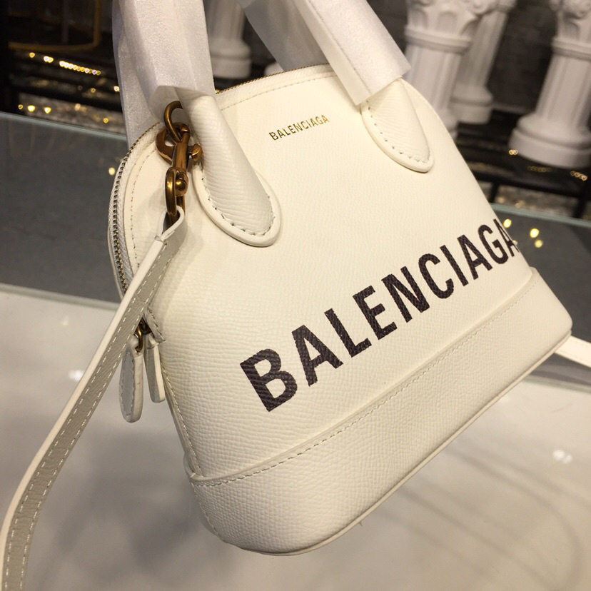 Ba1en*iaga Ville Small graffiti logo calfskin bag White 18SS