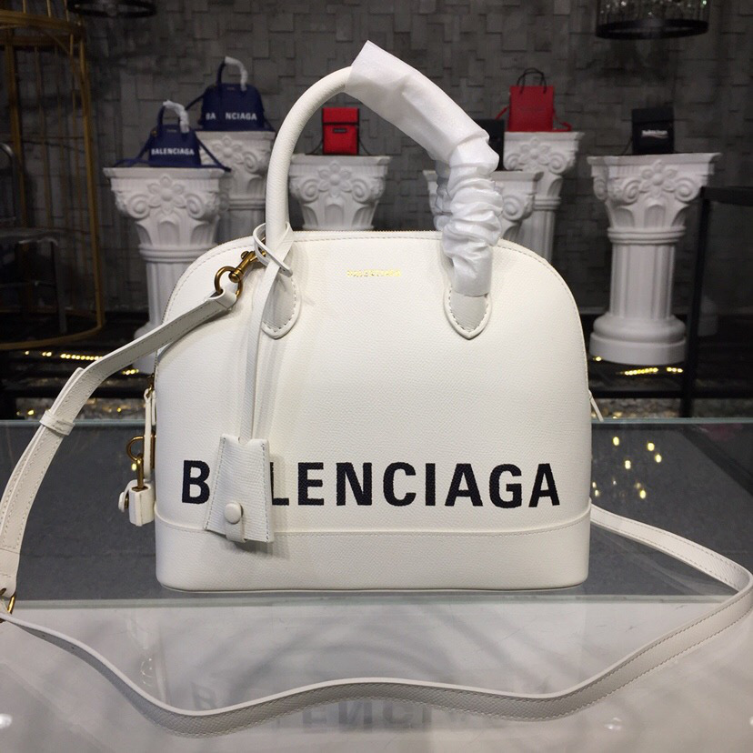 Ba1en*iaga Ville Medium graffiti logo calfskin bag White 18SS