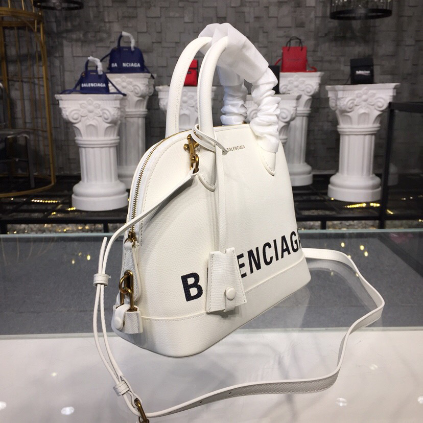 Ba1en*iaga Ville Medium graffiti logo calfskin bag White 18SS