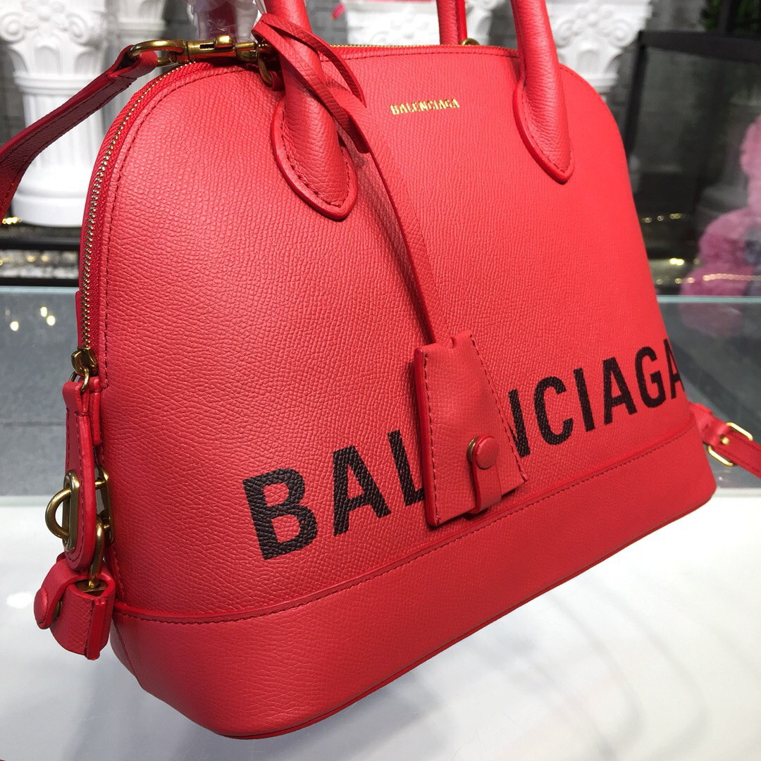 Ba1en*iaga Ville Medium graffiti logo calfskin bag Red 18SS