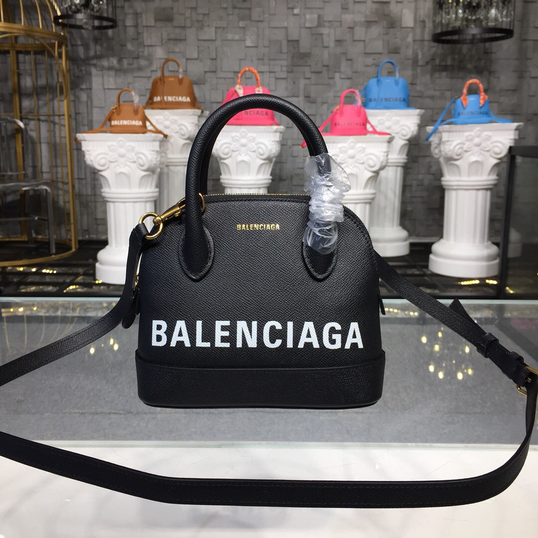 Ba1en*iaga Ville small graffiti logo calfskin bag black 18SS
