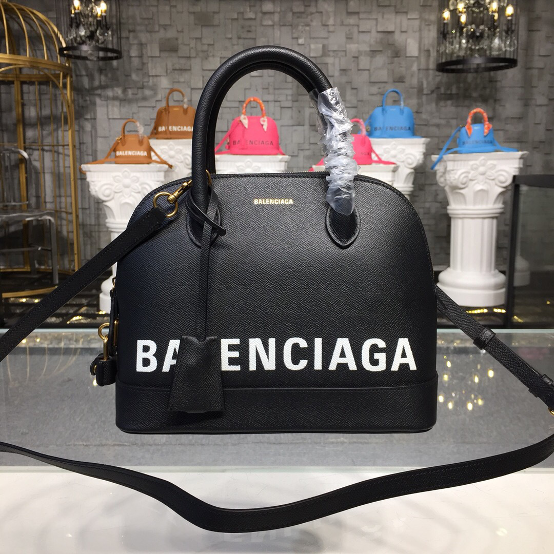 Ba1en*iaga Ville medium graffiti logo calfskin bag black 18SS