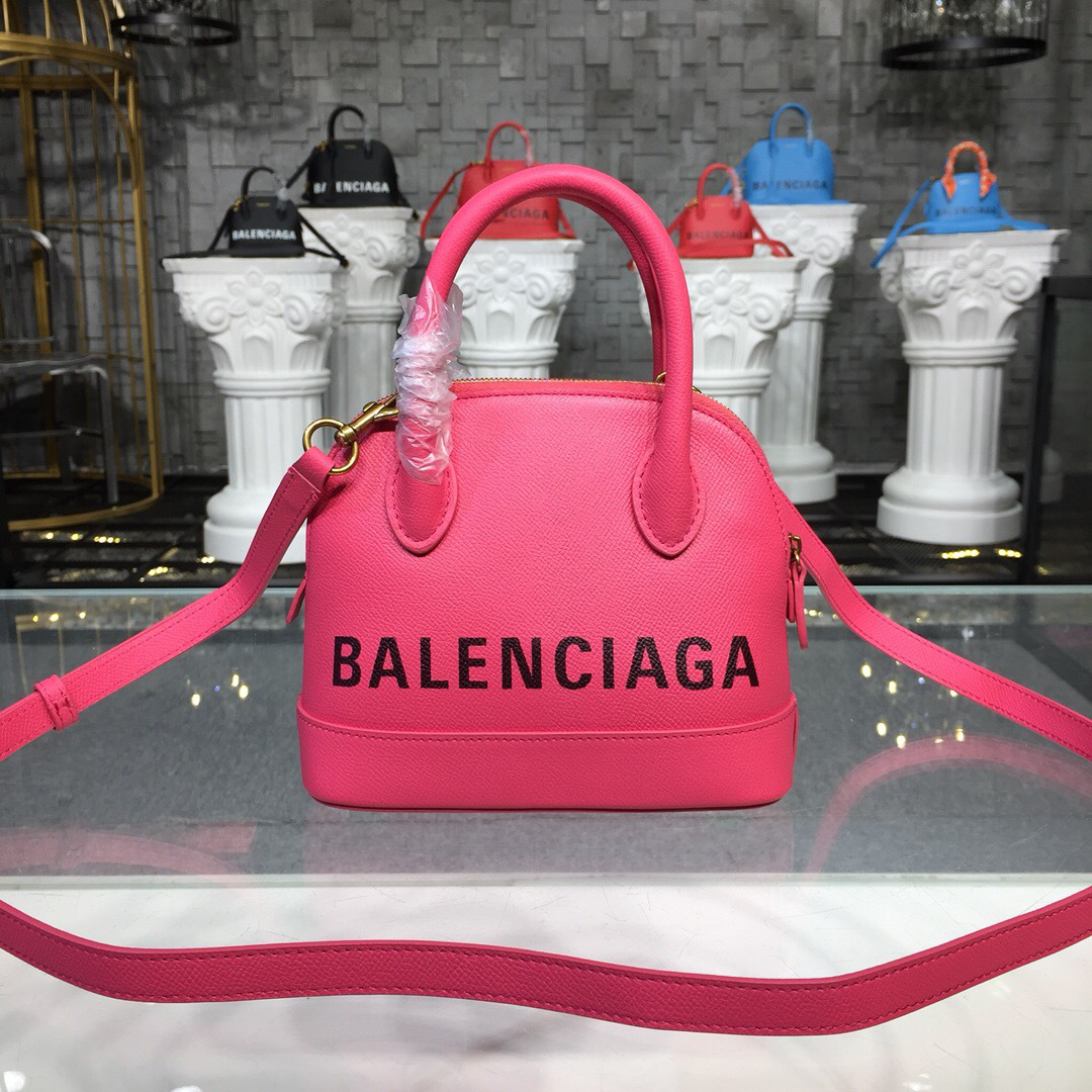 Ba1en*iaga Ville small graffiti logo calfskin bag Rose Red 18SS