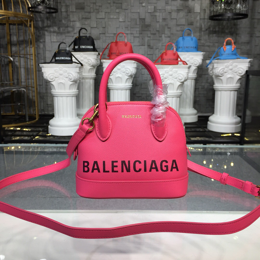 Ba1en*iaga Ville small graffiti logo calfskin bag Rose Red 18SS