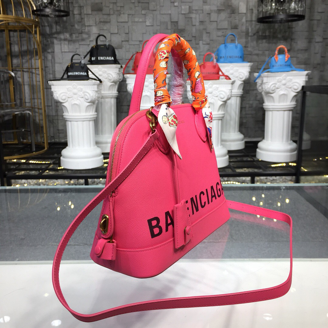 Ba1en*iaga Ville Medium graffiti logo calfskin bag Rose Red 18SS