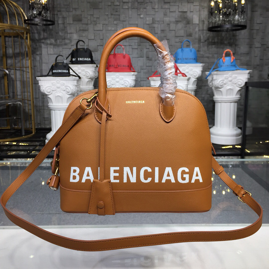 Ba1en*iaga Ville Medium graffiti logo calfskin bag Brown 18SS