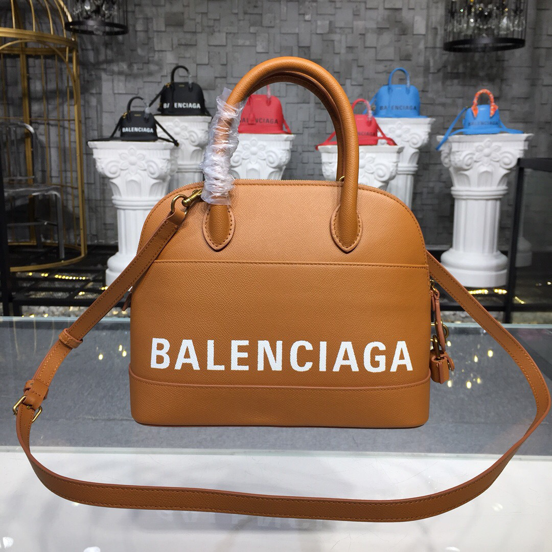 Ba1en*iaga Ville Medium graffiti logo calfskin bag Brown 18SS