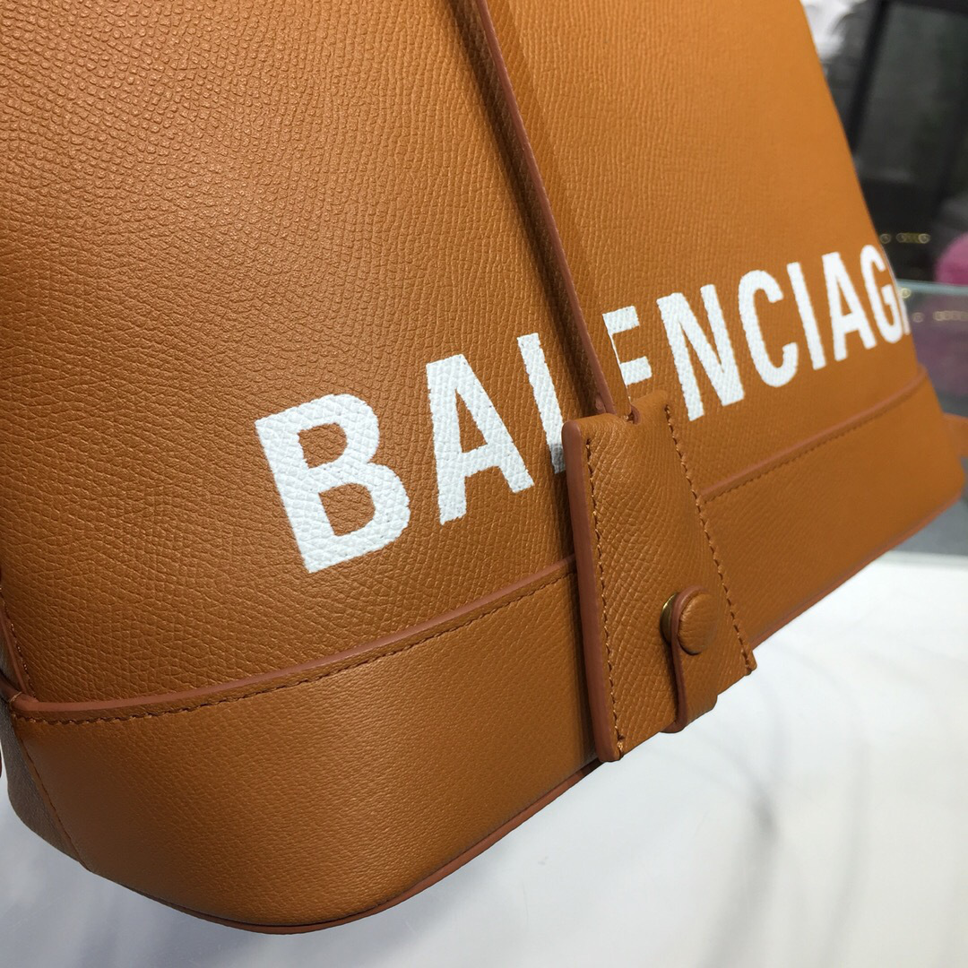 Ba1en*iaga Ville Medium graffiti logo calfskin bag Brown 18SS