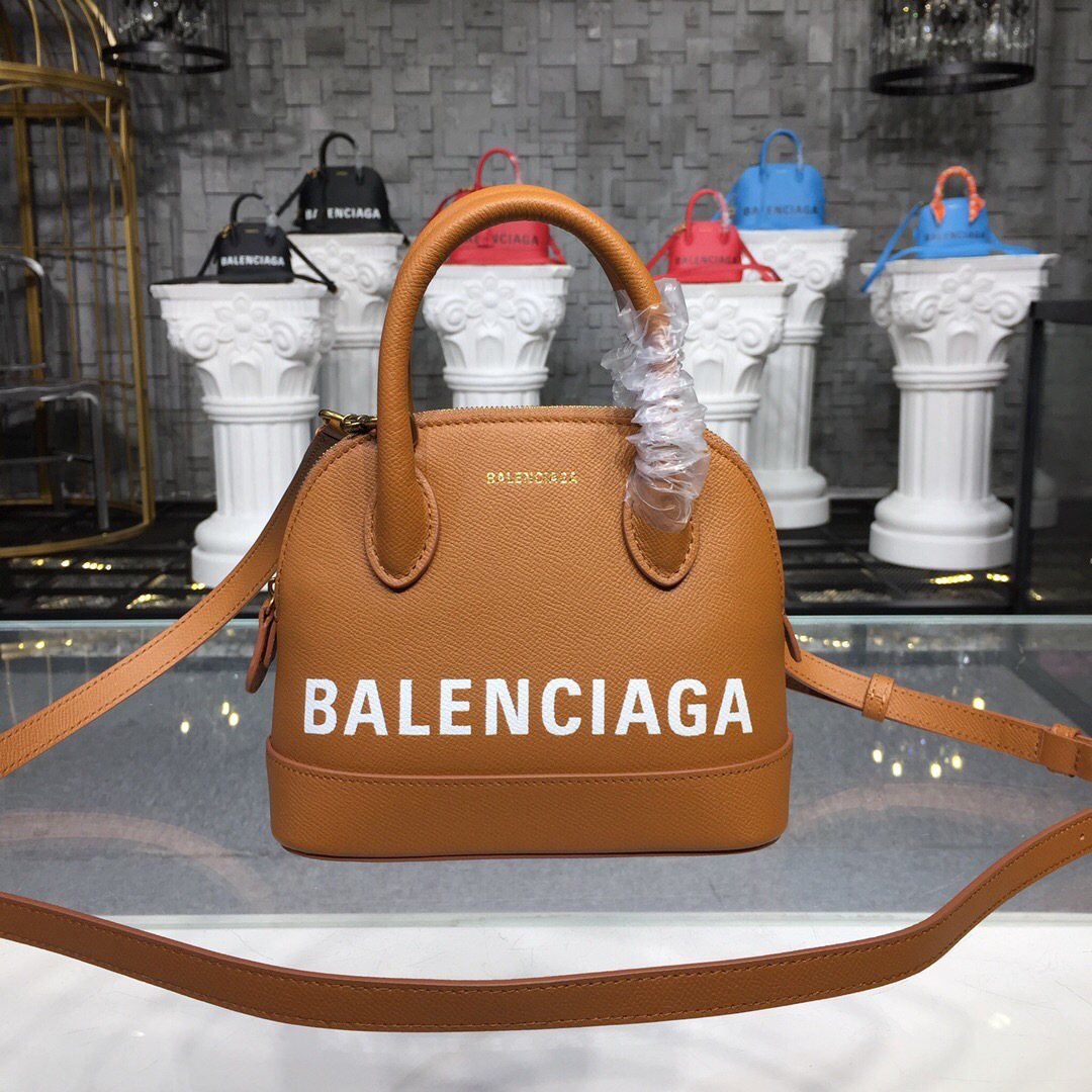 Ba1en*iaga Ville small graffiti logo calfskin bag Brown 18SS