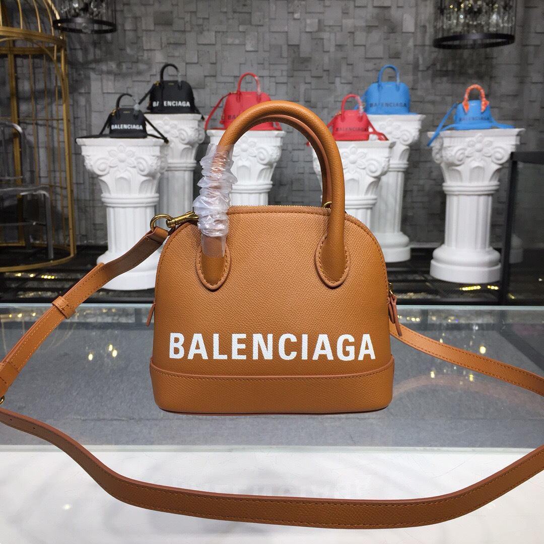 Ba1en*iaga Ville small graffiti logo calfskin bag Brown 18SS