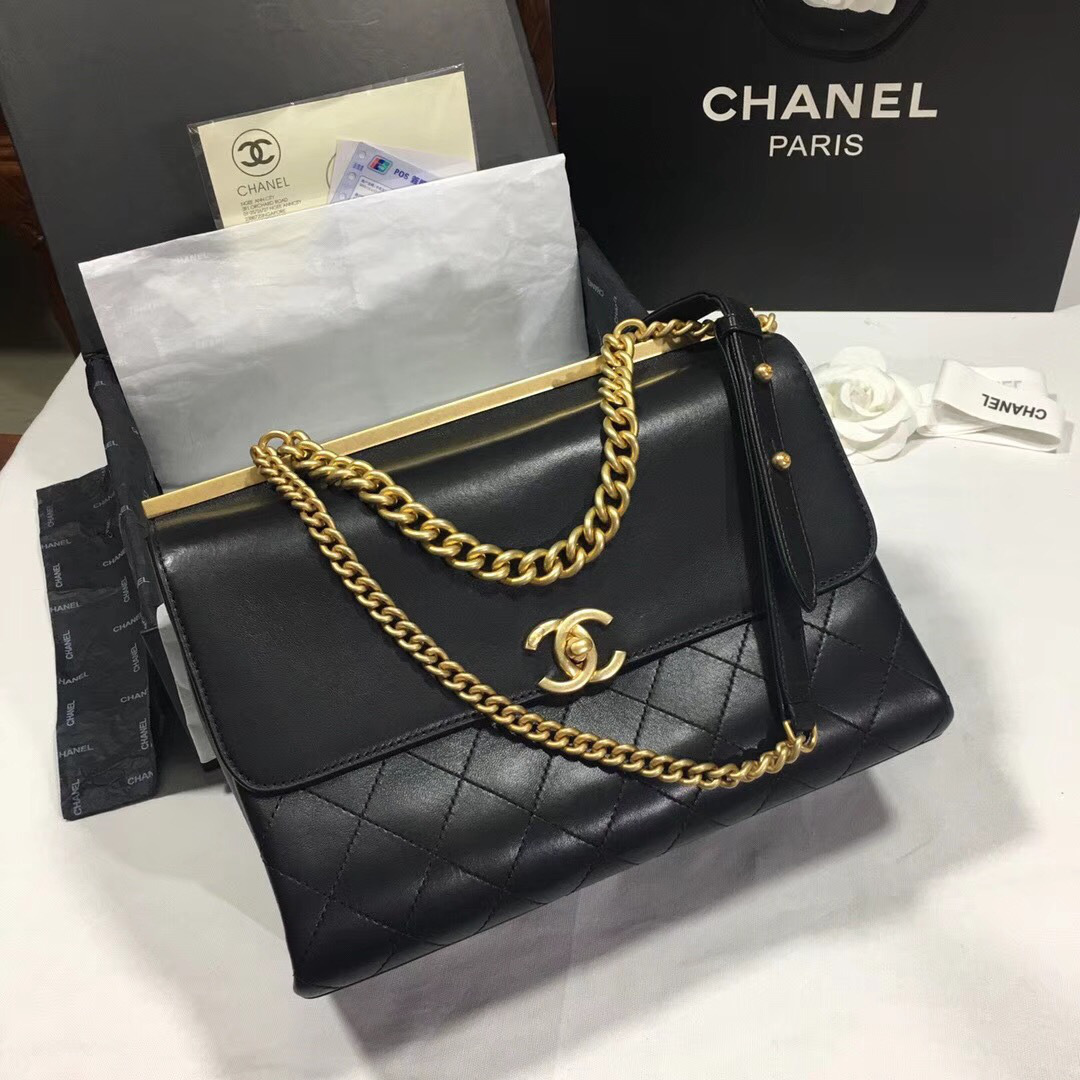 Ch**el Classic Lambskin Large Handbag A01112 Black